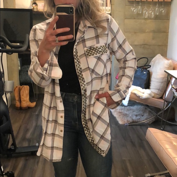 Free People Jackets & Blazers - Free people Erin studded flannel shirt jacket
